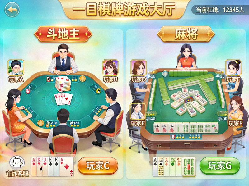 一目棋牌游戏大厅实时对战场景展示 - 玩家在线竞技斗地主与麻将